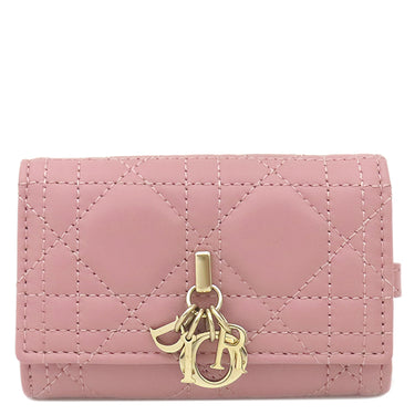 クリスチャン・ディオール Christian Dior My Dior Aster キーケース ピンク ラムスキン キーケース ゴールド金具 カナージュ ロゴチャーム 鍵入れ