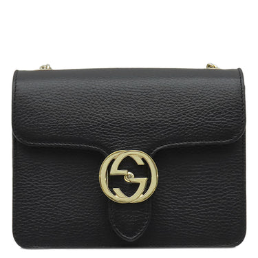 グッチ GUCCI インターロッキングG チェーンショルダー 510304 ブラック レザー ショルダーバッグ ゴールド金具 黒 アウトレット品