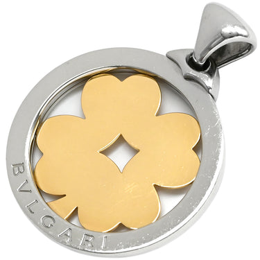 ブルガリ BVLGARI クローバー イエローゴールド×シルバー K18YG ステンレススチール ペンダントトップ 18K AU750 SS ラウンド サークル ネックレストップ