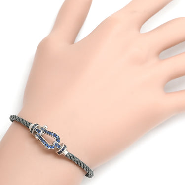 フレッド FRED ミディアムモデル MM ブルージーン×ホワイトゴールド K18WG サファイア ステンレスケーブル ブレスレット K18WG Au750 18K 18金 サファイア パヴェ