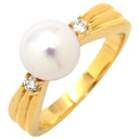 TASAKI TASAKI 1Pパール 0.05ct 2Pダイヤ パールホワイト×イエローゴールド K18YG パール ダイヤモンド リング 指輪 アコヤ あこや 真珠 1粒 K18YG メレダイヤ 9号