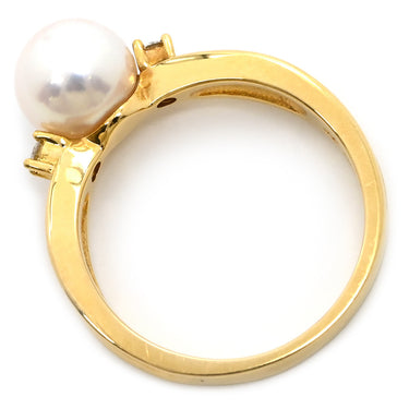 TASAKI TASAKI 1Pパール 0.05ct 2Pダイヤ パールホワイト×イエローゴールド K18YG パール ダイヤモンド リング 指輪 アコヤ あこや 真珠 1粒 K18YG メレダイヤ 9号