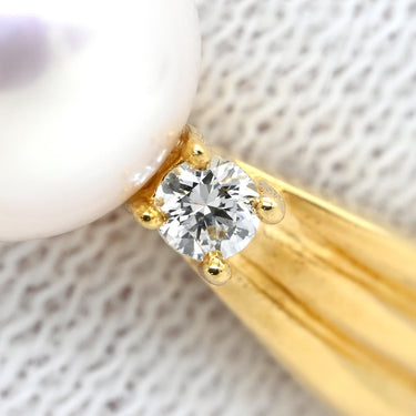 TASAKI TASAKI 1Pパール 0.05ct 2Pダイヤ パールホワイト×イエローゴールド K18YG パール ダイヤモンド リング 指輪 アコヤ あこや 真珠 1粒 K18YG メレダイヤ 9号