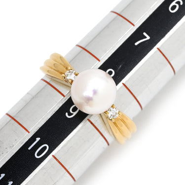 TASAKI TASAKI 1Pパール 0.05ct 2Pダイヤ パールホワイト×イエローゴールド K18YG パール ダイヤモンド リング 指輪 アコヤ あこや 真珠 1粒 K18YG メレダイヤ 9号