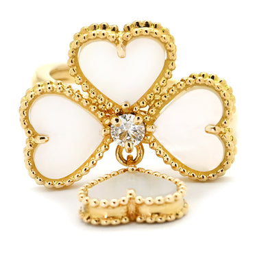 ヴァンクリーフアーペル Van Cleef & Arpels スウィート ハート エフイヤージュ イエローゴールド K18YG ダイヤモンド マザーオブパール #48(JP8) リング 指輪 750YG 18金 シェル ダイヤ1P 7.5号