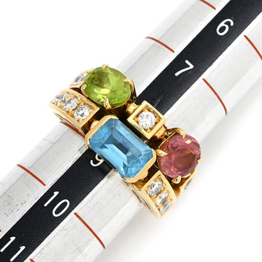 ブルガリ BVLGARI アレグラリング イエローゴールド×ブルー×ピンク×グリーン K18YG ブルートパーズ ピンクトルマリン ペリドット ダイヤモンド リング 指輪 BVLGARI 750 K18YG 18K 18金 マルチカラーストーン ダイヤ 9号
