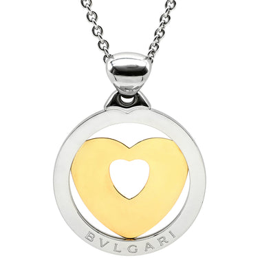 ブルガリ BVLGARI トンド ハート ペンダント シルバーXイエローゴールド K18YG ステンレススチール K18WG(チェーン) ネックレス 750YG 18金 SS
