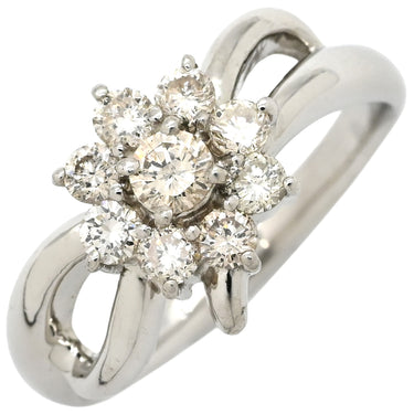 ノンブランド NON BRAND ダイヤ 0.56ct プラチナシルバー Pt900 ダイヤモンド リング 指輪 Pt900 9P 9石 9粒 ブリリアントカット フラワー 花モチーフ ウェーブ 11号