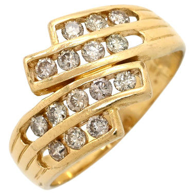 ノンブランド NON BRAND ダイヤ 0.50ct イエローゴールド K18YG ダイヤモンド リング 指輪 Au750 18K 18金 メレダイヤ 15P 15石 15粒 クロスライン ジグザグデザイン ウェーブ バイパス 11号