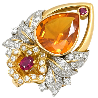 ノンブランド NON BRAND ゴールデンサファイア ブローチ イエローゴールド×プラチナシルバー K18YG Pt900 ダイヤモンド ゴールデンサファイア 色石 ブローチ Au750 YG Pt900 ダイヤ 色石 ゴールデンドロップ