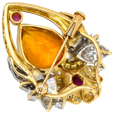 ノンブランド NON BRAND ゴールデンサファイア ブローチ イエローゴールド×プラチナシルバー K18YG Pt900 ダイヤモンド ゴールデンサファイア 色石 ブローチ Au750 YG Pt900 ダイヤ 色石 ゴールデンドロップ