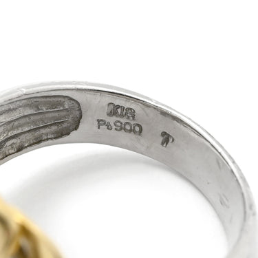 ノンブランド NON BRAND ダイヤ 1.005ct プラチナシルバー Pt900 K18YG ダイヤモンド リング 指輪 Pt900×K18YG コンビ Au750 18K 18金 9P 9石 9粒 Vデザイン ウェーブ 13.5号