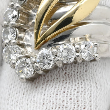 ノンブランド NON BRAND ダイヤ 1.005ct プラチナシルバー Pt900 K18YG ダイヤモンド リング 指輪 Pt900×K18YG コンビ Au750 18K 18金 9P 9石 9粒 Vデザイン ウェーブ 13.5号