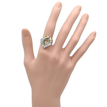 ノンブランド NON BRAND ダイヤ 1.005ct プラチナシルバー Pt900 K18YG ダイヤモンド リング 指輪 Pt900×K18YG コンビ Au750 18K 18金 9P 9石 9粒 Vデザイン ウェーブ 13.5号