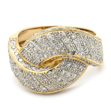 ノンブランド NON BRAND ダイヤモンド 1.70ct イエローゴールド K18YG ダイヤモンド リング 指輪 K18YG パヴェ メレダイヤ クロス ツイスト 幅広 ボリュームリング 17号