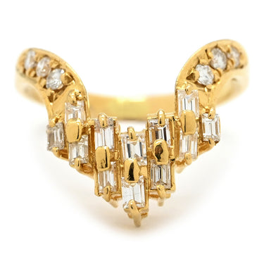 ノンブランド NON BRAND ダイヤ リング イエローゴールド×シルバー K18YG ダイヤモンド リング 指輪 Au750 18K 18金 YG V字デザイン バゲットカット 7号