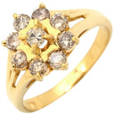 ノンブランド NON BRAND ダイヤ 0.73ct イエローゴールド K18YG ダイヤモンド リング 指輪 Au750 18K 18金 9P 9石 9粒 フラワーモチーフ 花 クラスターセッティング 11.5号