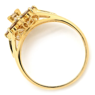 ノンブランド NON BRAND ダイヤ 0.73ct イエローゴールド K18YG ダイヤモンド リング 指輪 Au750 18K 18金 9P 9石 9粒 フラワーモチーフ 花 クラスターセッティング 11.5号