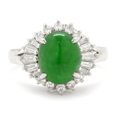 ノンブランド NON BRAND ヒスイ 2.46ct ダイヤモンド プラチナシルバー Pt900 ヒスイ ダイヤモンド リング 指輪 緑 グリーン 翡翠 ひすい ジェダイト プラチナ900 14号