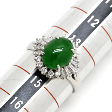 ノンブランド NON BRAND ヒスイ 2.46ct ダイヤモンド プラチナシルバー Pt900 ヒスイ ダイヤモンド リング 指輪 緑 グリーン 翡翠 ひすい ジェダイト プラチナ900 14号