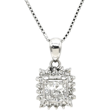 ノンブランド NON BRAND ダイヤ 0.61ct ペンダント プラチナシルバー×ホワイトゴールド ダイヤモンド Pt900 K18WG(チェーン) ネックレス Pt 18KWG スクエア プリンセスカット メレダイヤ