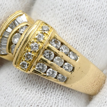 ノンブランド NON BRAND ダイヤ 0.93ct イエローゴールド K18YG ダイヤモンド リング 指輪 Au750 18K 18金 メレダイヤ パヴェ バゲットカット リボンモチーフ 11号