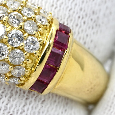 ノンブランド NON BRAND ダイヤモンド 1.50ct ルビー 0.56ct イエローゴールド K18YG ダイヤモンド ルビー リング 指輪 K18 Au750 YG パヴェダイヤ 月甲丸 ドーム 11号