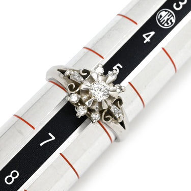 ノンブランド NON BRAND ダイヤ 0.15ct 0.17ct プラチナシルバー Pt900 ダイヤモンド リング 指輪 Pt900 9P 9石 9粒 フラワー 花モチーフ 5.5号