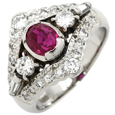 ノンブランド NON BRAND ルビー 0.94ct ダイヤ 0.68ct レッド×プラチナシルバー Pt900 ルビー ダイヤモンド リング 指輪 赤 1P 1石 1粒 プラチナ Pt900 メレダイヤ パヴェ バケット オーバル 楕円 12号