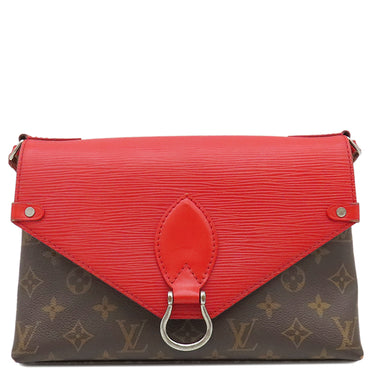 ルイヴィトン LOUIS VUITTON サンミシェル M44031 コクリコ モノグラムキャンバス エピレザー ショルダーバッグ シルバー金具 茶 赤