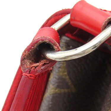 ルイヴィトン LOUIS VUITTON サンミシェル M44031 コクリコ モノグラムキャンバス エピレザー ショルダーバッグ シルバー金具 茶 赤