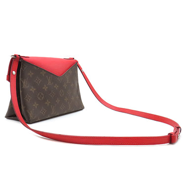 ルイヴィトン LOUIS VUITTON サンミシェル M44031 コクリコ モノグラムキャンバス エピレザー ショルダーバッグ シルバー金具 茶 赤