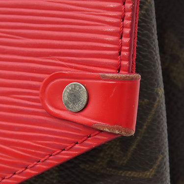 ルイヴィトン LOUIS VUITTON サンミシェル M44031 コクリコ モノグラムキャンバス エピレザー ショルダーバッグ シルバー金具 茶 赤