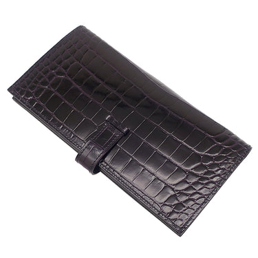 エルメス HERMES ベアンスフレ オーベルジーヌ アリゲーター 長財布 シルバー金具 紫 二つ折り財布 シャイン