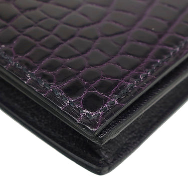 エルメス HERMES ベアンスフレ オーベルジーヌ アリゲーター 長財布 シルバー金具 紫 二つ折り財布 シャイン