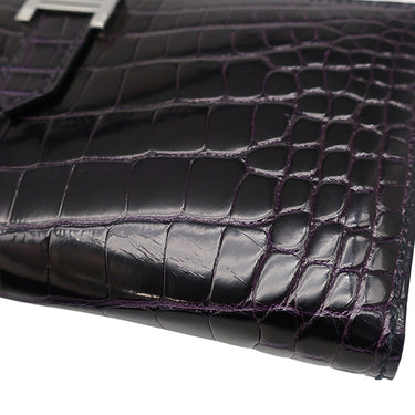 エルメス HERMES ベアンスフレ オーベルジーヌ アリゲーター 長財布 シルバー金具 紫 二つ折り財布 シャイン