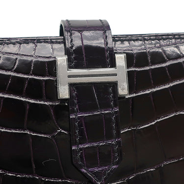 エルメス HERMES ベアンスフレ オーベルジーヌ アリゲーター 長財布 シルバー金具 紫 二つ折り財布 シャイン