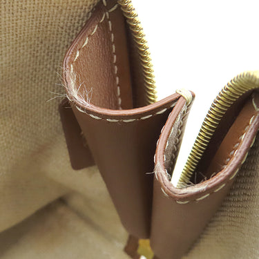 セリーヌ CELINE トリオンフ チェーン付き クラッチ ブラウン×ベージュ×レッド キャンバス レザー ショルダーバッグ ゴールド金具 茶 赤 チェーンショルダー