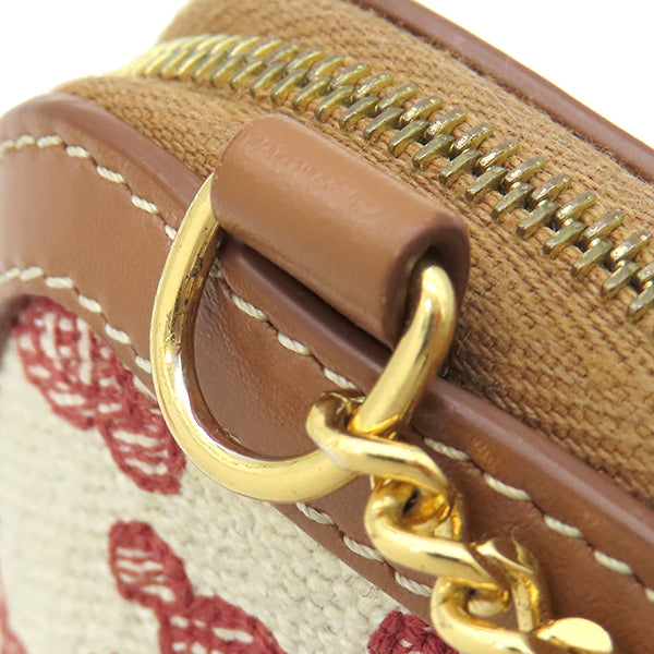 セリーヌ CELINE ショルダーバッグ トリオンフ チェーン付き クラッチ キャンバス レザー ブラウン×ベージュ×レッド ゴールド金具 茶 赤 チェーンショルダー【中古】 セリーヌ CELINE トリオンフ チェーン付き クラッチ ブラウン×ベージュ