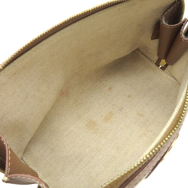 セリーヌ CELINE トリオンフ チェーン付き クラッチ ブラウン×ベージュ×レッド キャンバス レザー ショルダーバッグ ゴールド金具 茶 赤 チェーンショルダー