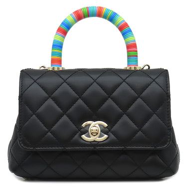 シャネル CHANEL ココハンドル XXS AS2215 ブラック ラムスキン 2WAYバッグ ゴールド金具 トップハンドル 黒 ショルダーバッグ