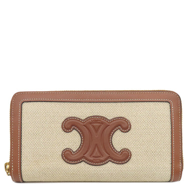 セリーヌ CELINE トリオンフ ジップ ウォレット ナチュラル×タン キャンバス レザー 長財布 ゴールド金具 ラウンドファスナー