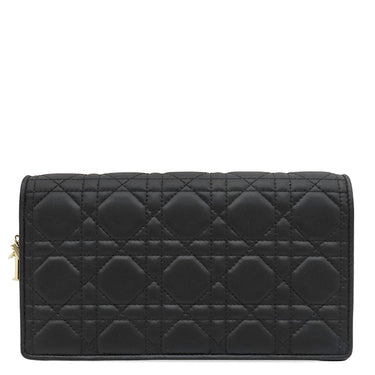 クリスチャン・ディオール Christian Dior Lady Dior ポーチ ブラック ラムスキン 2WAYバッグ ゴールド金具 カナージュ ショルダー クラッチ チェーンウォレット