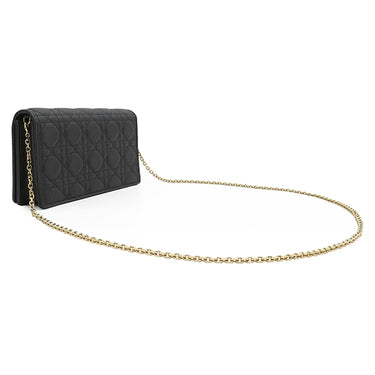 クリスチャン・ディオール Christian Dior Lady Dior ポーチ ブラック ラムスキン 2WAYバッグ ゴールド金具 カナージュ ショルダー クラッチ チェーンウォレット