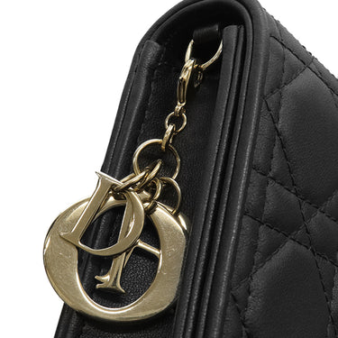 クリスチャン・ディオール Christian Dior Lady Dior ポーチ ブラック ラムスキン 2WAYバッグ ゴールド金具 カナージュ ショルダー クラッチ チェーンウォレット