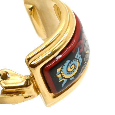 エルメス HERMES エマイユ レッドXマルチカラー GP 七宝焼き イヤリング ゴールド金具 七宝 貝 シェル柄 クリップ