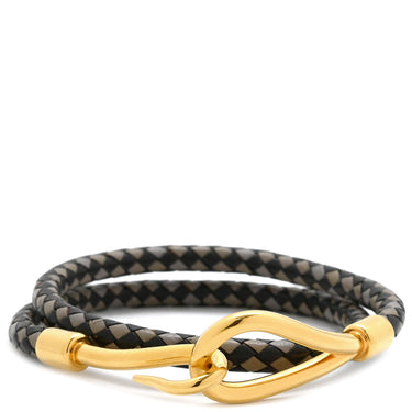 エルメス HERMES ジャンボ ブラック×グレー レザー メタル チョーカー シルバー金具 二連ブレスレット 編み込み