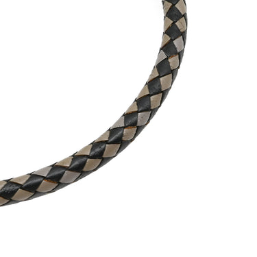 エルメス HERMES ジャンボ ブラック×グレー レザー メタル チョーカー シルバー金具 二連ブレスレット 編み込み