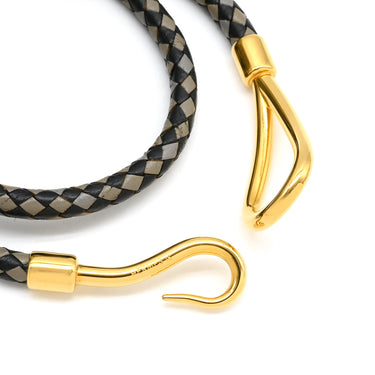 エルメス HERMES ジャンボ ブラック×グレー レザー メタル チョーカー シルバー金具 二連ブレスレット 編み込み