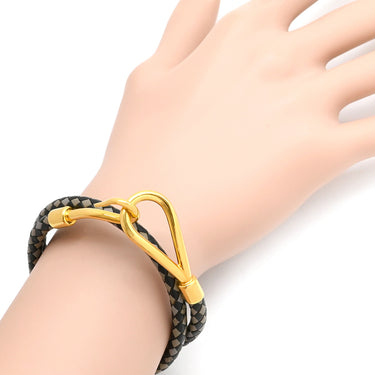 エルメス HERMES ジャンボ ブラック×グレー レザー メタル チョーカー シルバー金具 二連ブレスレット 編み込み